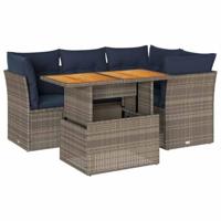 5-delige Loungeset met kussens poly rattan grijs - thumbnail