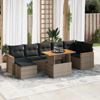 8-delige Loungeset met kussens poly rattan acacia grijs - thumbnail