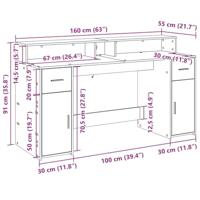 Bureau met LED-verlichting 160x55x91 cm hout bruin eikenkleurig - thumbnail