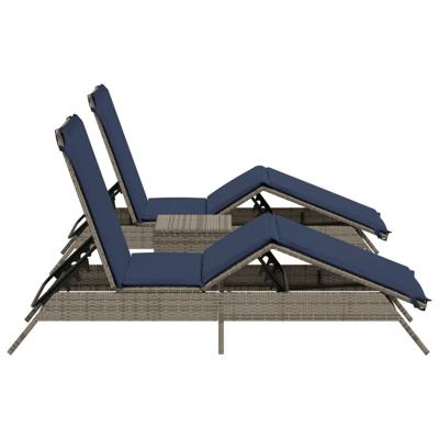Ligbedden 2 st met tafel poly rattan grijs (alleen VS) - thumbnail