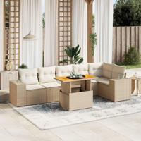 7-delige Loungeset met kussens poly rattan beige - thumbnail