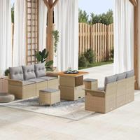 Tuinbankenset met kussen 9 pcs Beige poly rattan - thumbnail