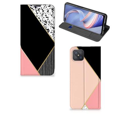 OPPO Reno4 Z 5G Stand Case Zwart Roze Vormen OPPO Reno4 Z 5G Stand Case Zwart Roze Vormen