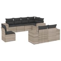 8-delige Loungeset met kussens poly rattan lichtgrijs - thumbnail