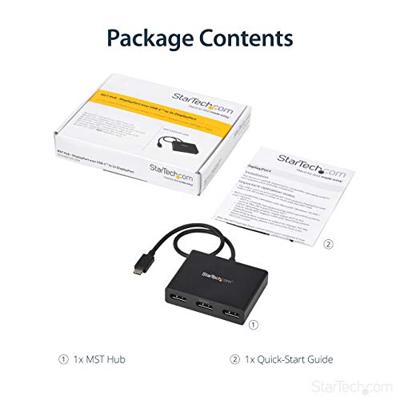 StarTech.com 3-Port USB-C multi-monitor adapter, USB-C naar 3x DisplayPort 1.2 MST Hub, drievoudig 1080p 30Hz DP Laptop Display Extender/Splitter, extra lange integ. Kabel, alleen Windows
