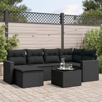 7-delige Loungeset met kussens poly rattan zwart - thumbnail