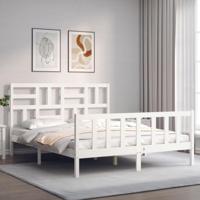 Bedframe met hoofdbord massief hout wit - thumbnail