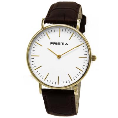 Prisma horloge staal/leder goudkleurig-bruin P.1620.418G