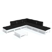 8-delige Loungeset met kussens grenenhout wit - thumbnail