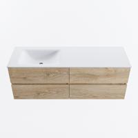 MONDIAZ VICA 140cm badmeubel onderkast Washed Oak 4 lades. Wastafel CLOUD links zonder kraangat, kleur Talc. - thumbnail