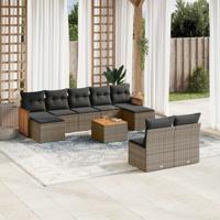 10-delige Loungeset met kussens poly rattan grijs - thumbnail