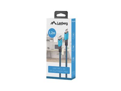 LANBERG USB-C 4.0 kabel 1,2 m, 100 W, 8 K, 30 Hz, zwart/blauw