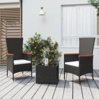 3-delige Loungeset poly rattan en staal zwart - thumbnail