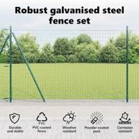 VidaXL Hek met paal groen 1,5 x 10 m staal en pvc - thumbnail