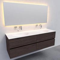 Badkamermeubel Solid Surface BWS Stockholm 150x46 cm Dubbel Wood Dark Brown 4 Laden (0 kraangaten) - thumbnail