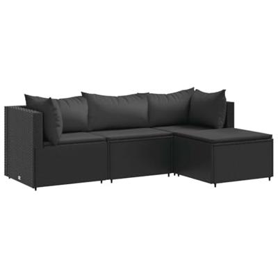 4-delige Loungeset met kussens poly rattan zwart