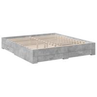 Bedframe met lades bewerkt hout betongrijs 200x200 cm - thumbnail