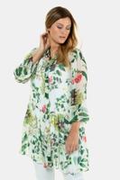 Ulla Popken Longblouse, transparant, bladerendessin, volant - Grote Maten - thumbnail