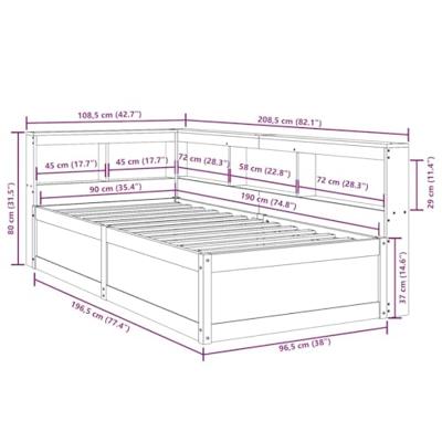 Bed met boekenkast zonder matras massief grenenhout 90x190 cm