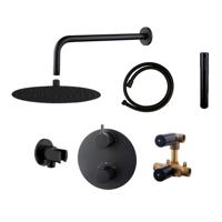 Wiesbaden Inbouw Regendouche Set Caral Rond Muuruitloop Mat Zwart - thumbnail