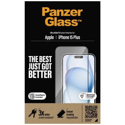 PanzerGlass UltraWide Screen Protector Compatibel met iPhone 15 Plus 2023 6.7 inch - Helder w/Zwart Frame