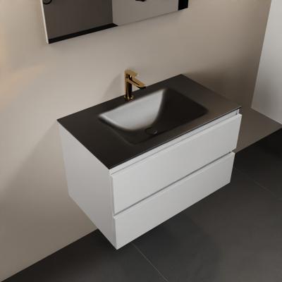 MONDIAZ AIVY 80cm badmeubel Talc, wastafel Urban solid surface midden 1 kraangat met spiegel (AI-351171URBAN-SI - AI-M80TAMI - AI-S80X70)
