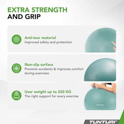 Tunturi Anti Burst Fitness bal met Pomp | Yoga bal 75 cm | 220 kg gebruikersgewicht | Incl Trainingsapp | Petrol