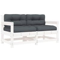 Tuinstoelen met kussens 2 st massief grenenhout wit - thumbnail