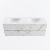 MONDIAZ VICA 140cm badmeubel onderkast Carrara 4 lades. Wastafel MOON dubbel 2 kraangaten, kleur Talc. - thumbnail