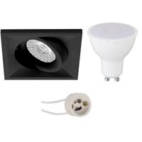 Dimbare LED Inbouwspot GU10 - Mat Zwart - 6W - Kantelbaar - 6400K - thumbnail