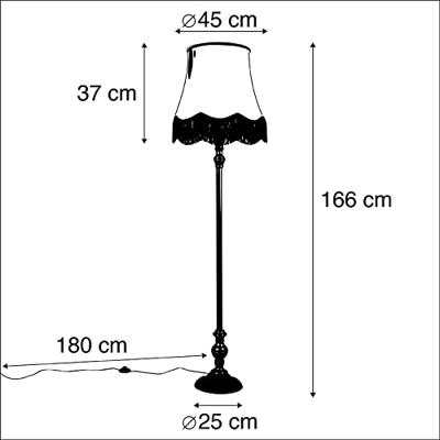 QAZQA Vloerlamp zwart met Granny kap roze - Classico QAZQA Vloerlamp zwart met Granny kap roze - Classico