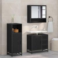 Badkamermeubelset met lade 3 pcs Zwart Eiken Bewerkt hout - thumbnail