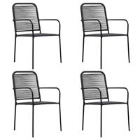 VidaXL Tuinstoelen 4 st katoenen touw en staal zwart - thumbnail