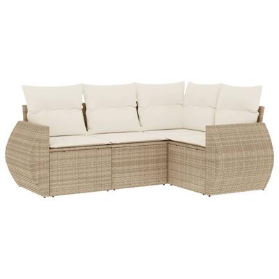 5-delige Loungeset met kussens poly rattan beige - thumbnail