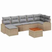 Tuinbankenset met kussen 8 pcs Beige poly rattan - thumbnail