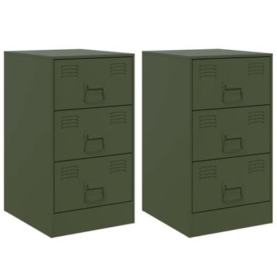 Nachtkastjes 2 st 34,5x39x62 cm staal olijfgroen