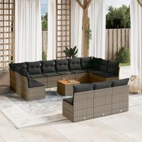 14-delige Loungeset met kussens poly rattan grijs - thumbnail
