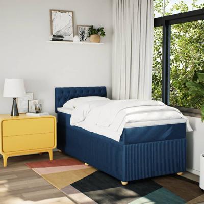 Boxspring met matras stof blauw 90x190 cm - thumbnail