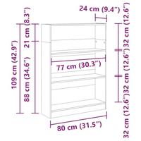 Boekenkast Zwart eiken 80 x 24 x 109 cm Spaanplaat - thumbnail