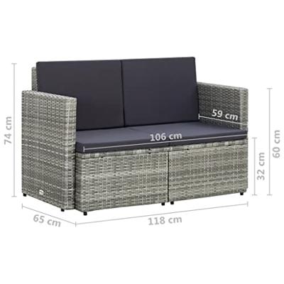 Tuinbank 2-zits met kussens poly rattan grijs Tuinbank 2-zits met kussens poly rattan grijs