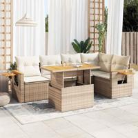 6-delige Loungeset met kussens poly rattan acacia beige - thumbnail