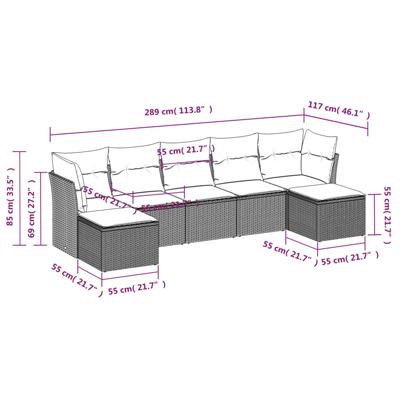 8-delige Loungeset met kussens poly rattan beige - thumbnail