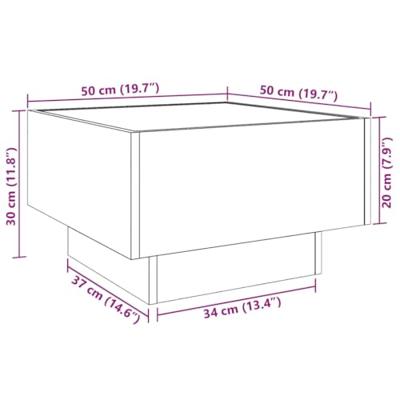 Salontafel met LED 50x50x30 cm bewerkt hout bruin eikenkleurig