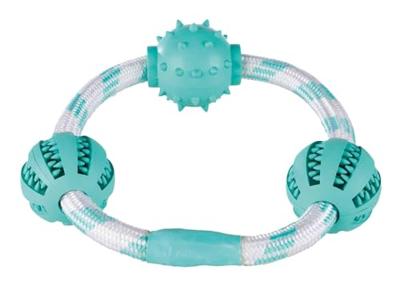 Trixie 33704 Denta Fun touwring met ballen, mintfresh, natuurlijk rubber, ø 20 cm/ø 5 cm