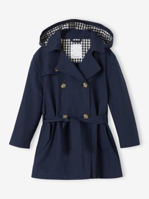 Trench voor meisjes met afneembare capuchon marineblauw Trench voor meisjes met afneembare capuchon marineblauw