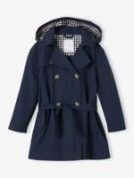 Trench voor meisjes met afneembare capuchon marineblauw - thumbnail