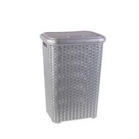 Grote rotan wasmand met deksel van 60 liter in het zilver grijs - Wasmanden - thumbnail