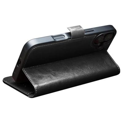 Qialino iPhone 16 Plus hoesje - Leren bookcase - Zwart Qialino iPhone 16 Plus hoesje - Leren bookcase - Zwart