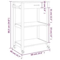 Keukentrolley MONZA 60x40x88,5 cm massief grenenhout - thumbnail