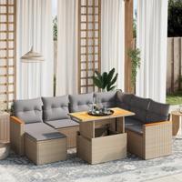 8-delige Loungeset met kussens poly rattan beige - thumbnail